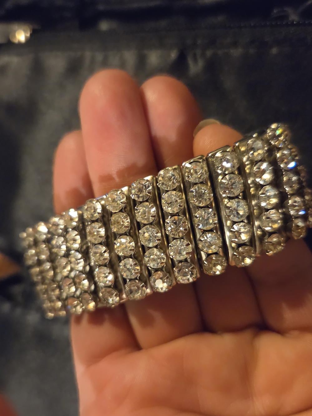 Crystal Rhinestone Stretch Bracelet - Silver Tone